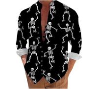 Camicie di Halloween per gli uomini Fun Pumpkins Print Shirt Jack O Lantern Costumi Manica Lunga Button Down Hawaiian T-Shirts, Black2 Halloween Camicie per Uomo, 6XL