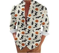 Camicie di Halloween per gli uomini Fun Pumpkins Print Shirt Jack O Lantern Costumi Manica Lunga Button Down Hawaiian T-Shirts, Camicie Beige Halloween per Uomo, XL