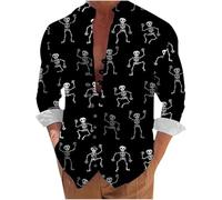 Camicie di Halloween per gli uomini Fun Pumpkins Print Shirt Jack O Lantern Costumi Manica Lunga Button Down Hawaiian T-Shirts, Black1 Halloween Camicie per Uomo, 3XL