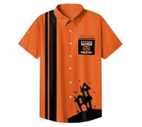 Camicie di Halloween per gli uomini Funky Horror Twilight Pattern Print Shirt Manica Corta Cute Cats T-Shirt Costume Button Top, Giallo Halloween Camicie per Uomo, L