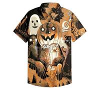 Camicie di Halloween per gli uomini Funky Horror Twilight Pattern Print Shirt Manica Corta Cute Cats T-Shirt Costume Button Top, Grigio Halloween Camicie per Uomo, M
