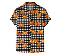 Camicie di Halloween per gli uomini Gatto Seduto sulle zucche T-shirt Spettrale Tema Party Costumi Manica Corta Button Down Camicia, Orange Halloween Camicie per Uomo, XL
