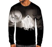 Camicie di Halloween per gli uomini Ghost s Moon Felpa spaventosa Camicia da notte Autunno Manica Lunga Camicetta Girocollo Pullover Top, Nero , M