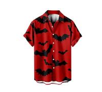 Camicie di Halloween per gli uomini Horror Bats Stampa Camicia Costumi Top spaventosi Manica Corta Button Down Divertente T-shirt Grafica, Camicie rosse di Halloween per gli uomini, 5XL