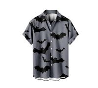 Camicie di Halloween per gli uomini Horror Bats Stampa Camicia Costumi Top spaventosi Manica Corta Button Down Divertente T-shirt Grafica, Grigio Halloween Camicie per Uomo, 5XL