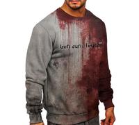Camicie di Halloween per gli uomini Horror Bloody Felpa Divertente Lettera Stampa Camicia Manica Lunga Girocollo Pullover Top Maglione, Rosso 1, 3XL