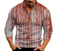 Camicie di Halloween per gli uomini Horror Bloody Print Felpa 1/4 Zip Tie Dye Camicia Manica Lunga Stand Collar Pullover Top, Grigio 1, L