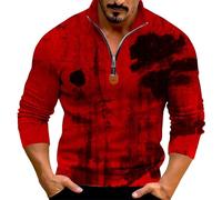 Camicie di Halloween per gli uomini Horror Bloody Print Felpa 1/4 Zip Tie Dye Camicia Manica Lunga Stand Collar Pullover Top, Rosso 1, S
