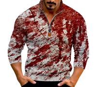 Camicie di Halloween per gli uomini Horror Bloody Print Felpa 1/4 Zip Tie Dye Camicia Manica Lunga Stand Collar Pullover Top, Grigio 2, S