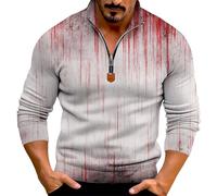 Camicie di Halloween per gli uomini Horror Bloody Print Felpa Tie Dye Camicia 1/4 Cerniera Manica Lunga Scollo a V Pullover Top, Grigio, XL