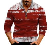 Camicie di Halloween per gli uomini Horror Bloody Print Felpa Tie Dye Camicia 1/4 Cerniera Manica Lunga Scollo a V Pullover Top, Rosso, XL