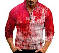 Camicie di Halloween per gli uomini Horror Bloody Print Felpa Tie Dye Camicia 1/4 Cerniera Manica Lunga Scollo a V Pullover Top, Rosa, XXL