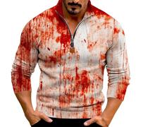 Camicie di Halloween per gli uomini Horror Bloody Print Felpa Tie Dye Camicia 1/4 Cerniera Manica Lunga Scollo a V Pullover Top, Arancione, XL