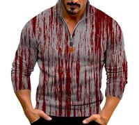 Camicie di Halloween per gli uomini Horror Bloody Print Felpa Tie Dye Camicia 1/4 Cerniera Manica Lunga Scollo a V Pullover Top, grigio, M