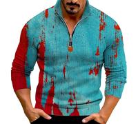 Camicie di Halloween per gli uomini Horror Bloody Print Felpa Tie Dye Camicia Quarter Zip Manica Lunga Scollo a V Pullover Top, Blu 1, S