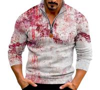 Camicie di Halloween per gli uomini Horror Bloody Print Felpa Tie Dye Camicia Quarter Zip Manica Lunga Scollo a V Pullover Top, Grigio, 3XL