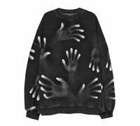 Camicie di Halloween per gli uomini Horror Mani Stampa Felpe Camicia a maniche lunghe Girocollo Pullover Top Maglioni Girocollo, Nero 1, 3XL