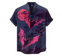 Camicie di Halloween per gli uomini Horror Night Bats Stampa T-shirt Spooky Theme Costumi Manica Corta Button Down Camicia Top, Camicie Rosa Halloween per Uomo, 4XL
