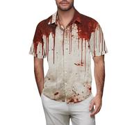 Camicie di Halloween per gli uomini Horror Skeleton Skull Night Print T-shirt Spooky Theme Costumi Manica Corta Button up Top, Z02-beige Halloween Camicie per Uomo, L