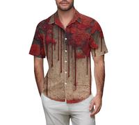 Camicie di Halloween per gli uomini Horror Skeleton Skull Night Print T-shirt Spooky Theme Costumi Manica Corta Button up Top, Z02-khaki Halloween Camicie per Uomo, L
