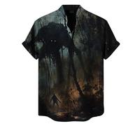 Camicie di Halloween per gli uomini Horror Skeleton Skull Night Print T-shirt Spooky Theme Costumi Manica Corta Button up Top, Camicie nere di Halloween per gli uomini, 5XL