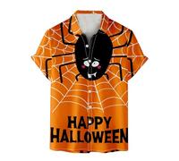 Camicie di Halloween per gli uomini Horror Spider Web Print T-shirt Spooky Theme Costumi Manica Corta Button Down Shirt Top, Orange1 Halloween Camicie per Uomo, 3XL