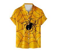 Camicie di Halloween per gli uomini Horror Spider Web Print T-shirt Spooky Theme Costumi Manica Corta Button Down Shirt Top, Giallo Halloween Camicie per Uomo, 3XL