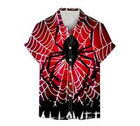 Camicie di Halloween per gli uomini Horror Spider Web Print T-shirt Spooky Theme Costumi Manica Corta Button Down Shirt Top, Camicie rosse di Halloween per gli uomini, M