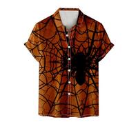 Camicie di Halloween per gli uomini Horror Spider Web Print T-shirt Spooky Theme Costumi Manica Corta Button Down Shirt Top, Orange6 Halloween Camicie per Uomo, S