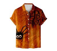 Camicie di Halloween per gli uomini Horror Spider Web Print T-shirt Spooky Theme Costumi Manica Corta Button Down Shirt Top, Orange5 Halloween Camicie per Uomo, XL