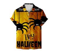 Camicie di Halloween per gli uomini Horror Spider Web Print T-shirt Spooky Theme Costumi Manica Corta Button Down Shirt Top, Orange7 Halloween Camicie per Uomo, 5XL