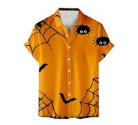 Camicie di Halloween per gli uomini Horror Spider Web Print T-shirt Spooky Theme Costumi Manica Corta Button Down Shirt Top, Orange4 Halloween Camicie per Uomo, S