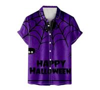 Camicie di Halloween per gli uomini Horror Spider Web stampa t-shirt manica corta button down camicia top costumi a tema spettrale, Purple1 Halloween Camicie per Uomo, S