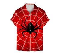 Camicie di Halloween per gli uomini Horror Spider Web stampa t-shirt manica corta button down camicia top costumi a tema spettrale, Camicie rosse di Halloween per gli uomini, XL