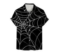 Camicie di Halloween per gli uomini Horror Spider Web stampa t-shirt manica corta button down camicia top costumi a tema spettrale, Black2 Halloween Camicie per Uomo, XL