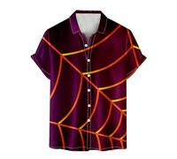 Camicie di Halloween per gli uomini Horror Spider Web stampa t-shirt manica corta button down camicia top costumi a tema spettrale, Purple2 Halloween Camicie per Uomo, M