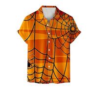 Camicie di Halloween per gli uomini Horror Spider Web stampa t-shirt manica corta button down camicia top costumi a tema spettrale, Giallo Halloween Camicie per Uomo, 3XL
