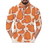 Camicie di Halloween per gli uomini Jack O' Lantern Costumi 2025 Zucche Viso Stampa Camicia Manica Lunga Button Down T-shirt, Camicie Khaki Halloween per Uomo, 3XL
