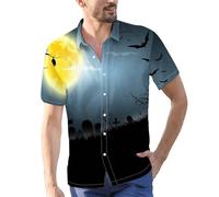 Camicie di Halloween per gli uomini Jack O' Lantern Costumi Horror Zucche Face Shirt Top Manica Corta Button Down T-shirt, Camicie Blu Halloween per Uomo, 4XL