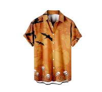 Camicie di Halloween per gli uomini Jack O' Lantern Costumi Horror Zucche Face Shirt Top Manica Corta Button Down T-shirt, Orange Halloween Camicie per Uomo, M