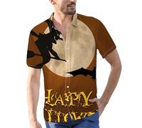 Camicie di Halloween per gli uomini Jack O' Lantern Costumi Horror Zucche Viso Camicia Top Spaventoso Manica Corta Button T-shirt, Camicie Marrone Halloween per Uomo, 3XL