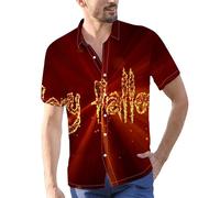 Camicie di Halloween per gli uomini Jack O' Lantern Costumi Horror Zucche Viso Stampa Camicia Top Manica Corta Button T-Shirts, Camicie rosse di Halloween per gli uomini, S