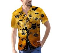 Camicie di Halloween per gli uomini Jack O' Lantern Costumi Horror Zucche Viso Stampa Camicia Top Manica Corta Button T-Shirts, Orange Halloween Camicie per Uomo, L