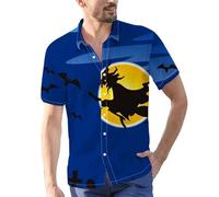 Camicie di Halloween per gli uomini Jack O' Lantern Costumi Horror Zucche Viso Stampa Camicia Top Manica Corta Button T-Shirts, Camicie Blu Halloween per Uomo, L