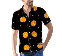 Camicie di Halloween per gli uomini Jack O' Lantern Costumi Manica Corta Button Down T-Shirts Pumpkins Face Print Shirt Top, Camicie nere di Halloween per gli uomini, 4XL