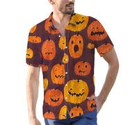 Camicie di Halloween per gli uomini Jack O' Lantern Costumi Manica Corta Button Down T-Shirts Pumpkins Face Print Shirt Top, Camicie rosse di Halloween per gli uomini, XL