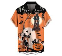 Camicie di Halloween per gli uomini Jack O' Lantern Costumi T-Shirt 2025 Dark Night Pattern Camicia Manica Corta Button Down Top, Orange Halloween Camicie per Uomo, XXL
