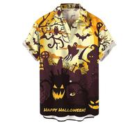Camicie di Halloween per gli uomini Jack O' Lantern Costumi T-Shirt 2025 Dark Night Pattern Camicia Manica Corta Button Down Top, Giallo Halloween Camicie per Uomo, L