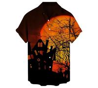 Camicie di Halloween per gli uomini Jack O' Lantern Costumi T-Shirt 2025 Dark Night Pattern Camicia Manica Corta Button Down Top, Camicie rosse di Halloween per gli uomini, M