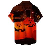 Camicie di Halloween per gli uomini Jack O' Lantern Costumi T-Shirt Dark Night Pattern Camicia Spaventosa Manica Corta Button Down Top, Camicie rosse di Halloween per gli uomini, 5XL